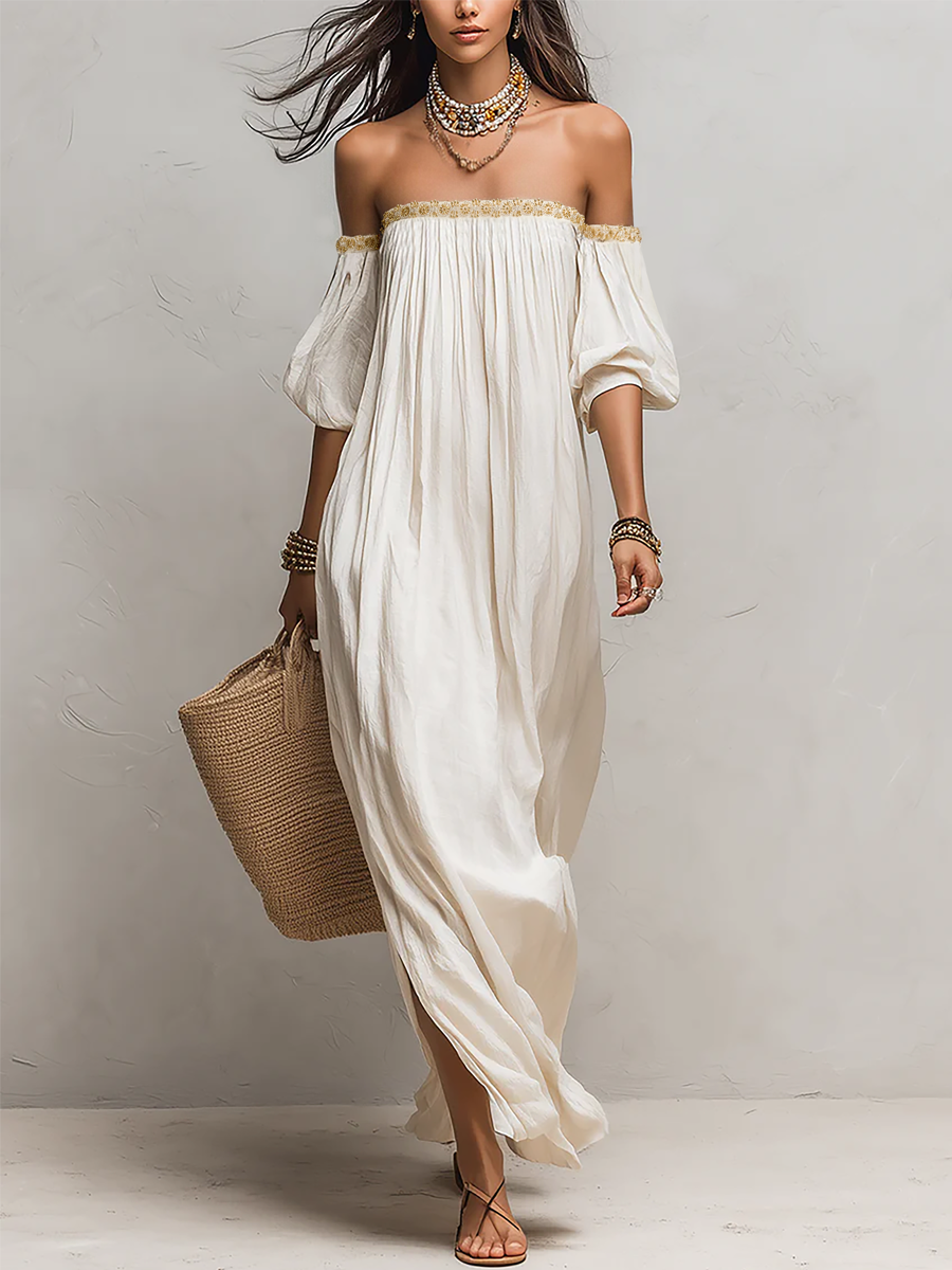 Inez | Pleated Off-Shoulder Maxi Dress