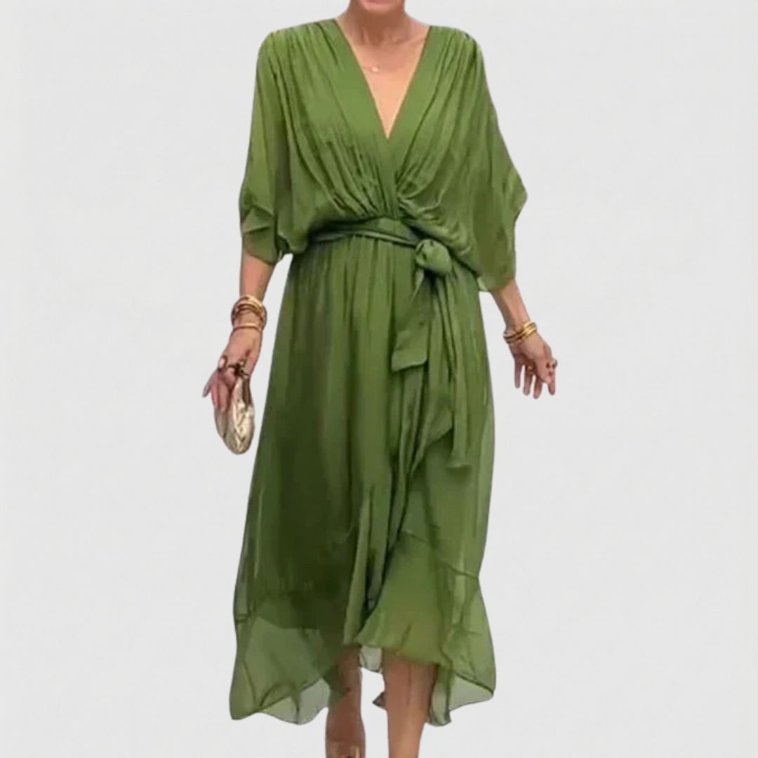 Chic Soft V-Neck Silk Dress