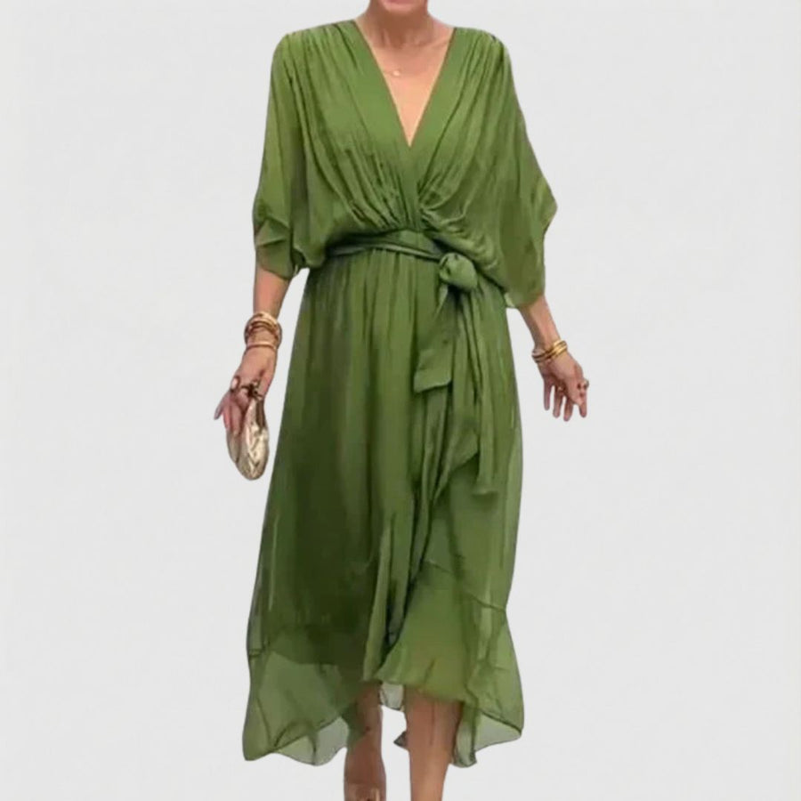 Chic Soft V-Neck Silk Dress