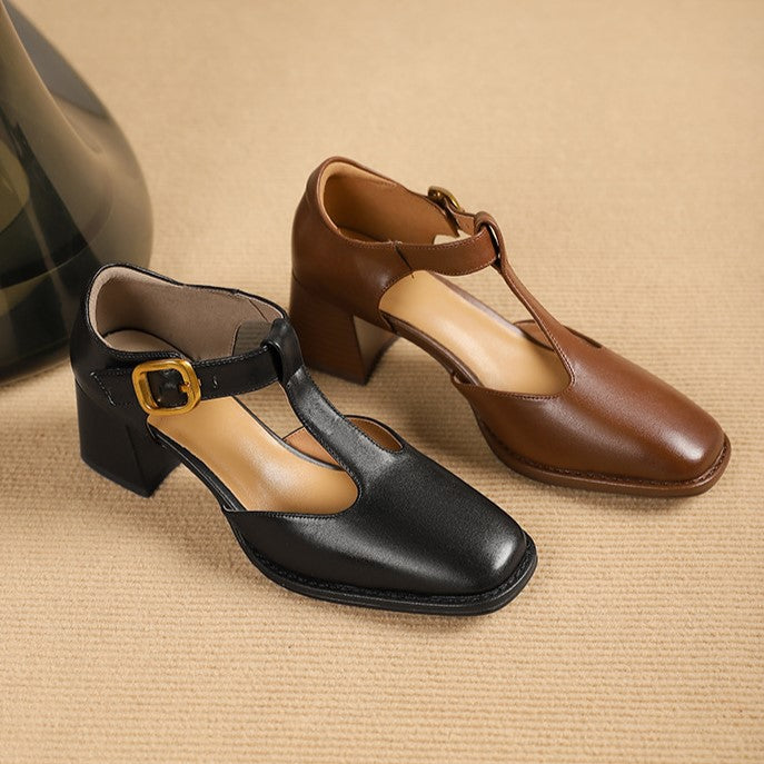 Chel -  T-Strap Leather Pumps
