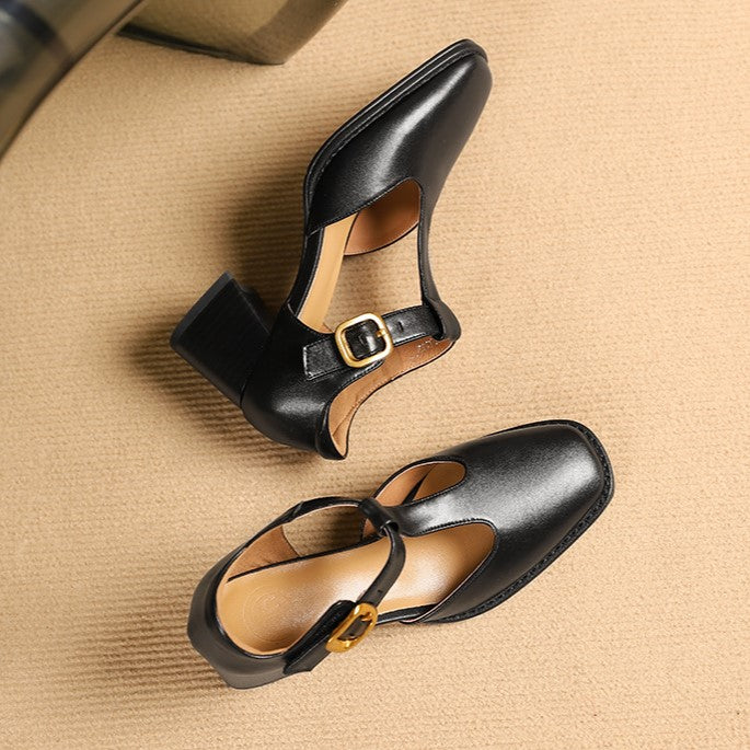 Chel -  T-Strap Leather Pumps