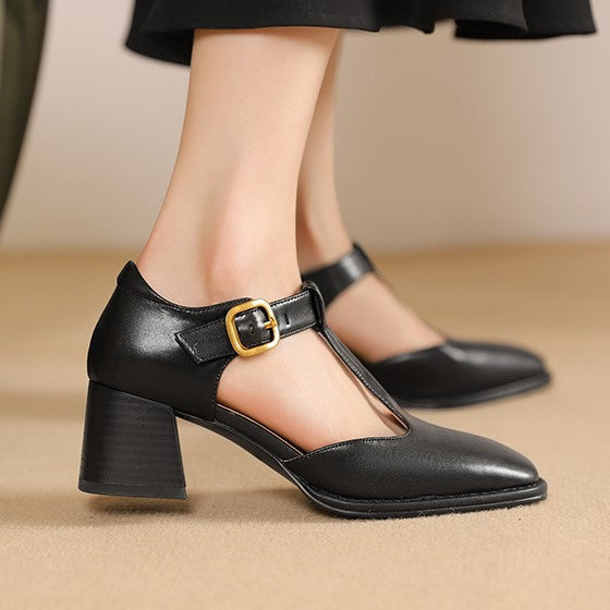 Chel -  T-Strap Leather Pumps