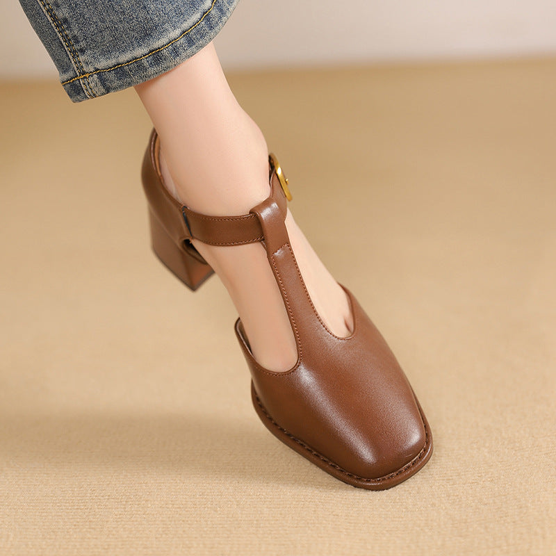 Chel -  T-Strap Leather Pumps