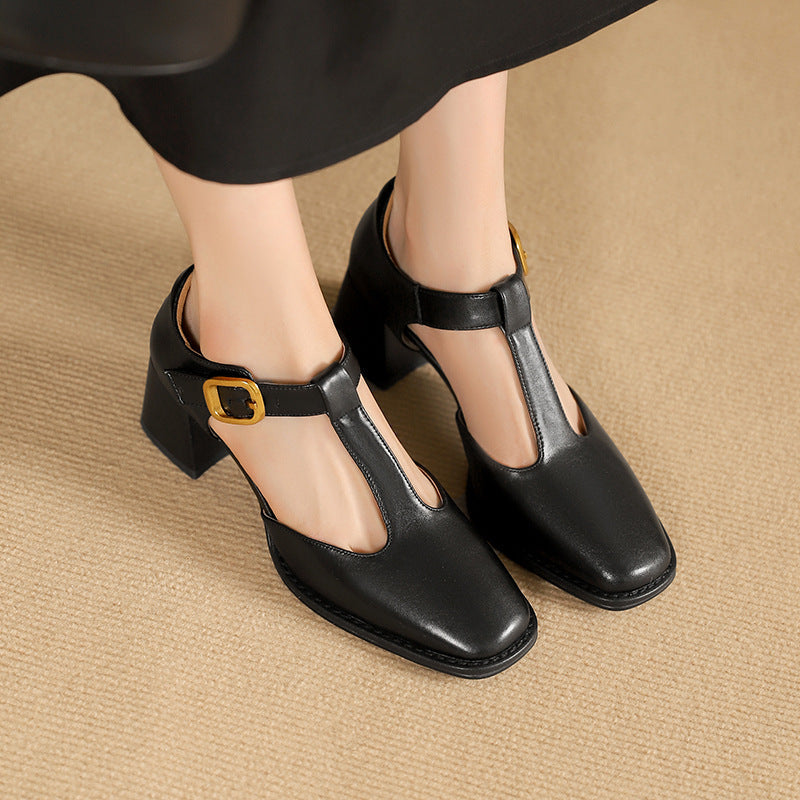 Chel -  T-Strap Leather Pumps