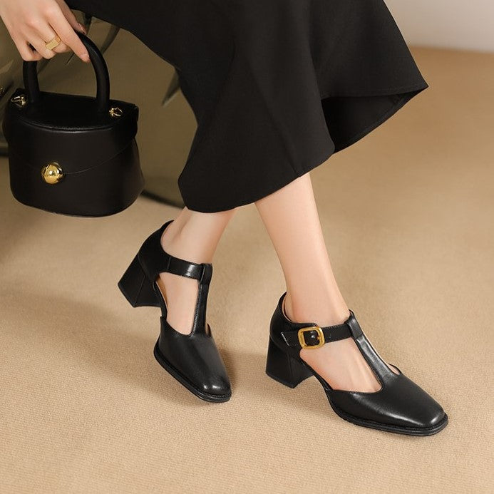Chel -  T-Strap Leather Pumps