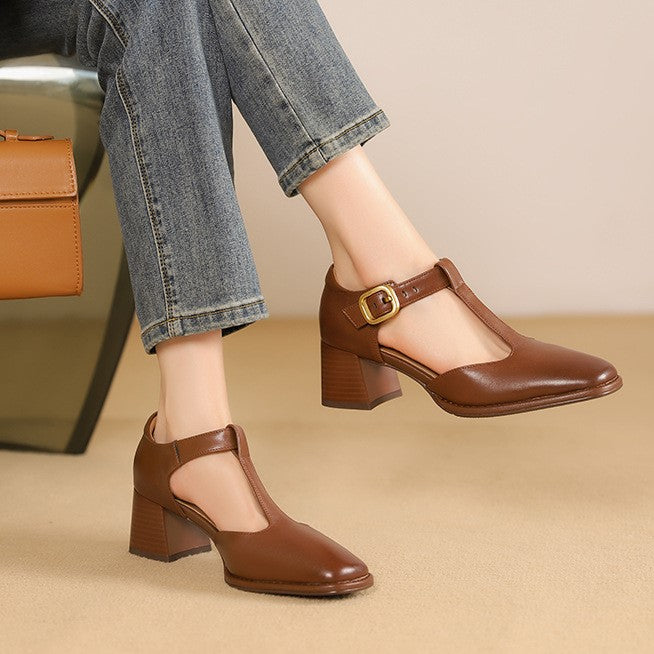 Chel -  T-Strap Leather Pumps