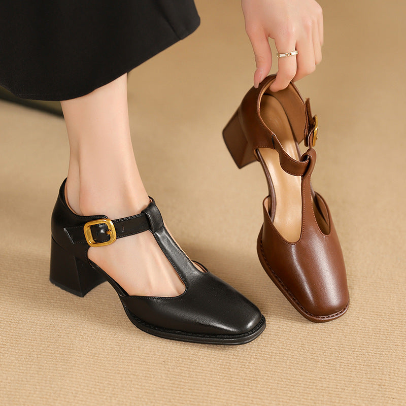 Chel -  T-Strap Leather Pumps