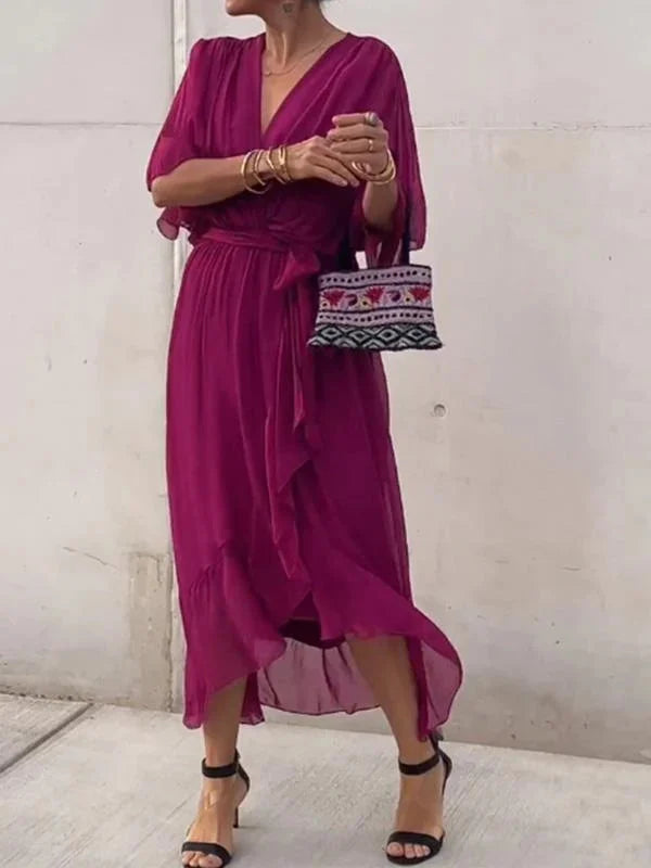 Chic Soft V-Neck Silk Dress