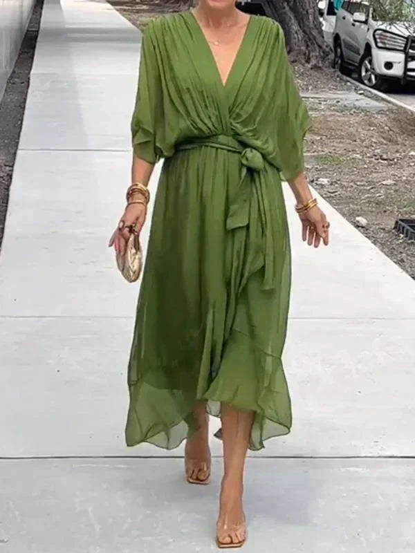 Chic Soft V-Neck Silk Dress